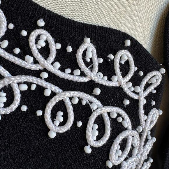 Vintage NORM THOMPSON  Open Front Cardigan in Black & White - Picture 6 of 7